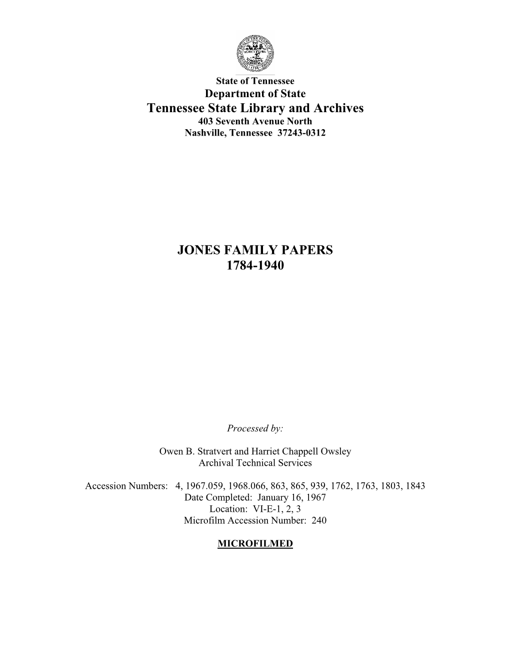 Jones Family Papers, 1784-1940