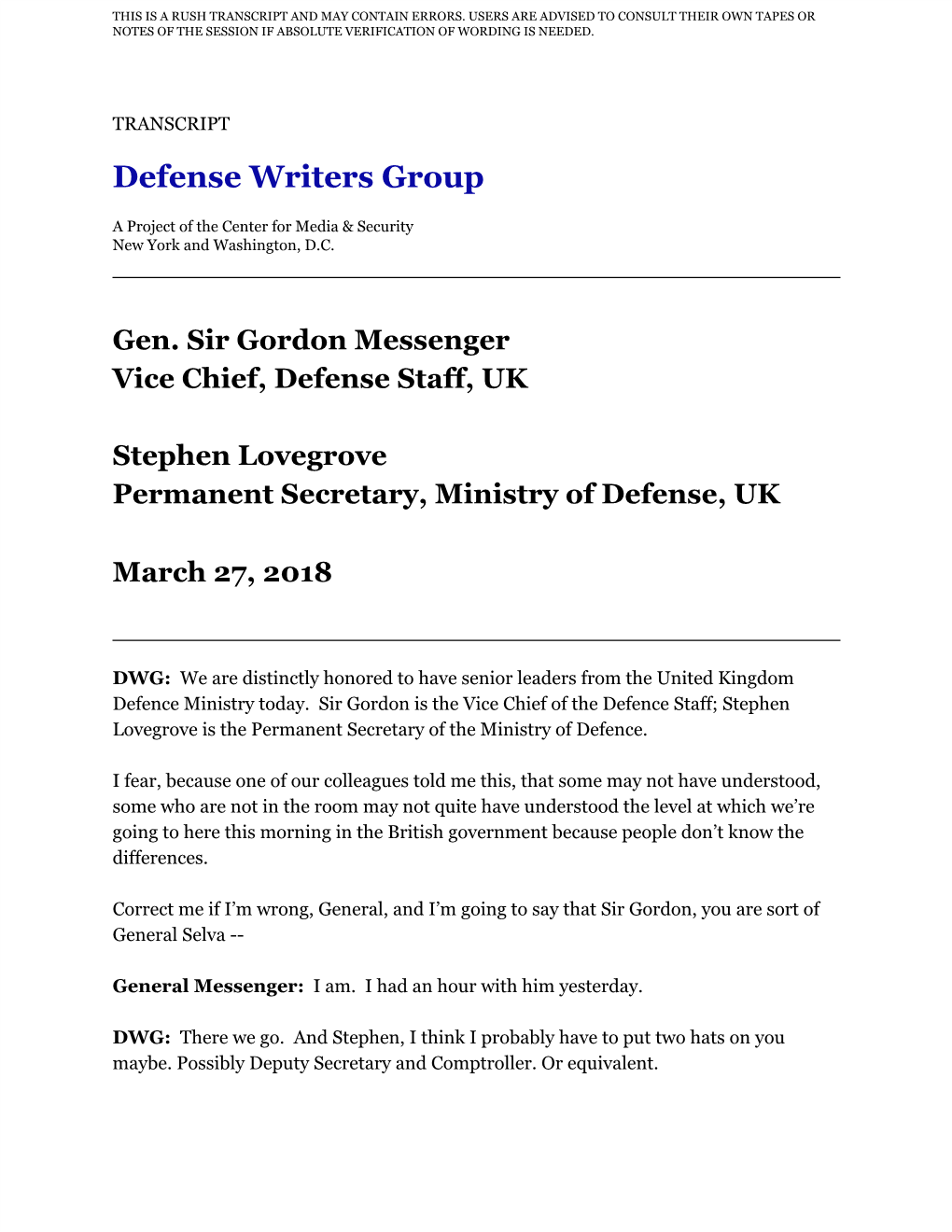 Defense Writers Group