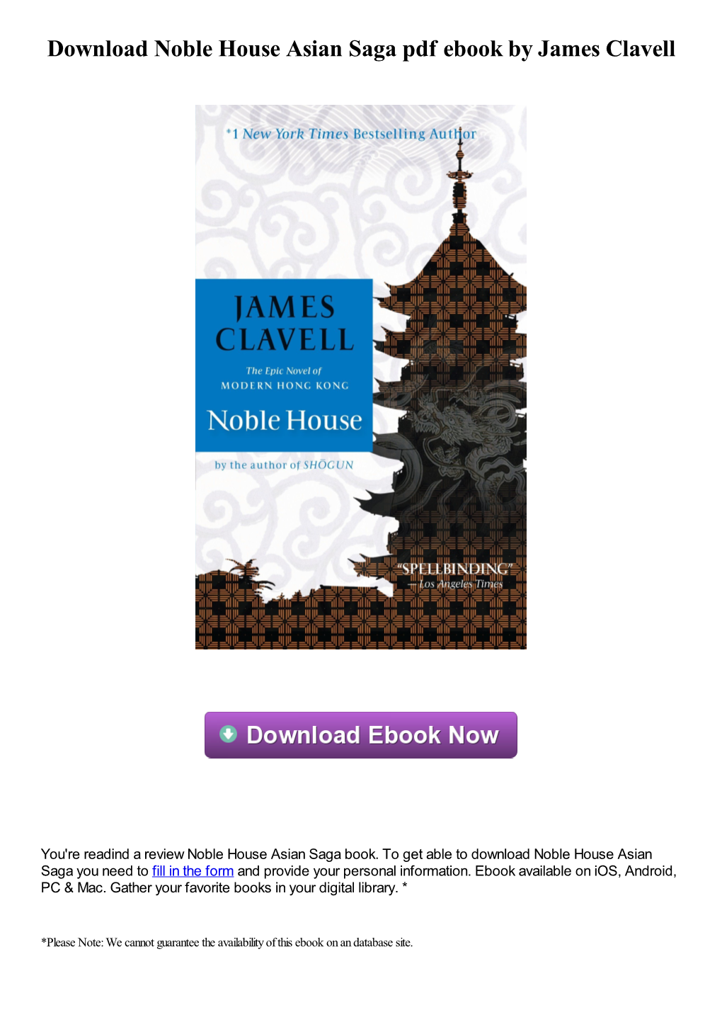 Download Noble House Asian Saga Pdf Book by James Clavell