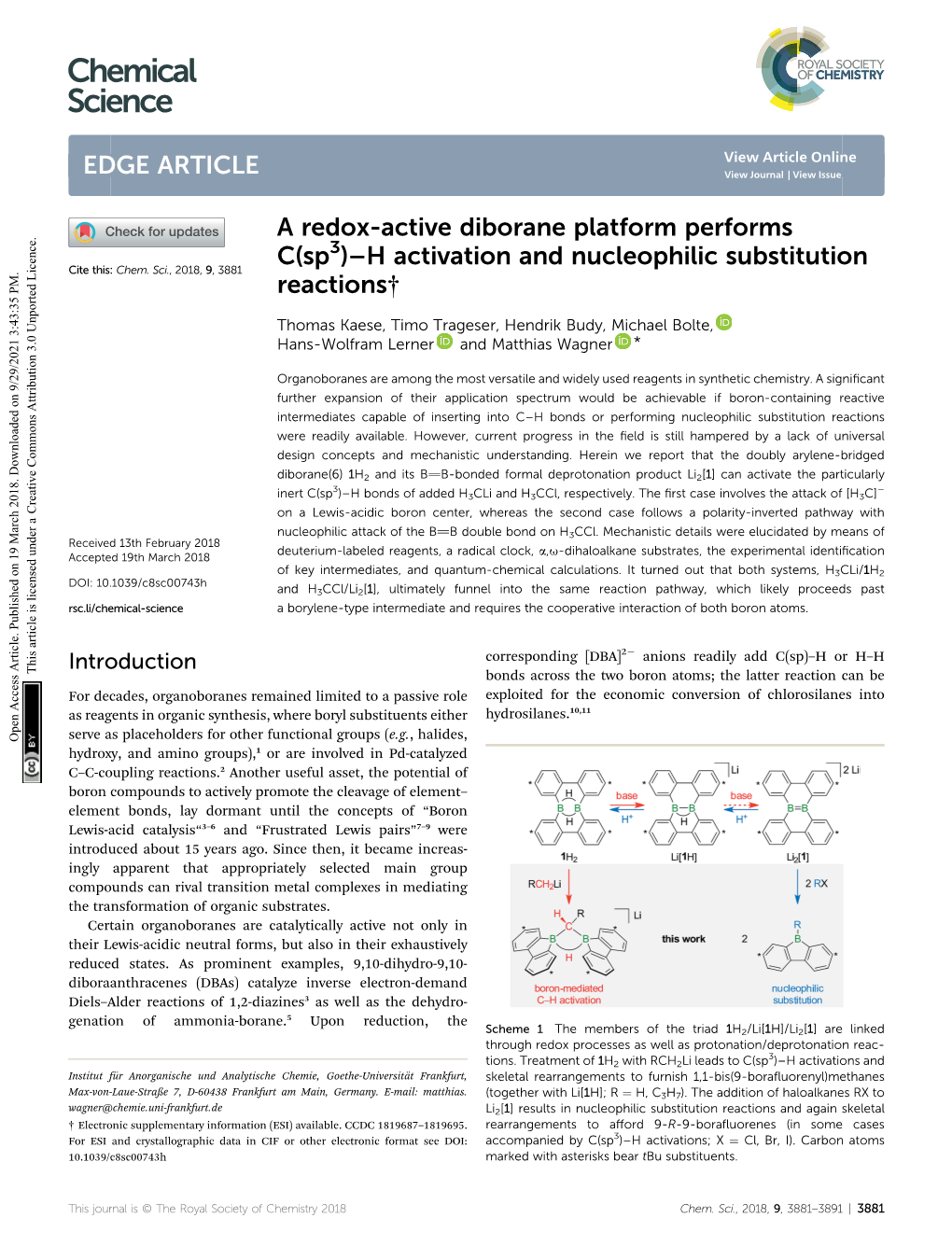 H Activation and Nucleophilic Substitution Reactions