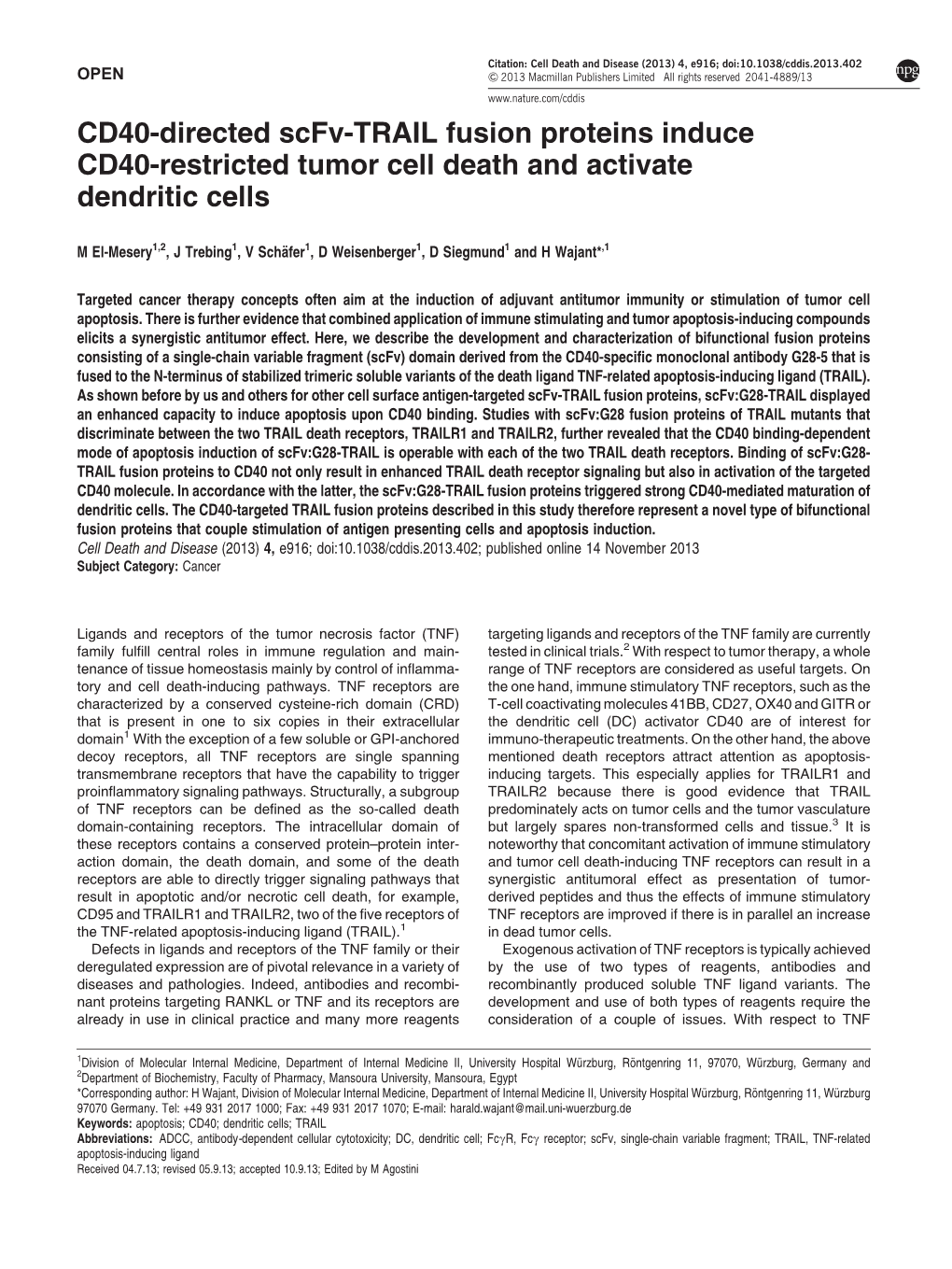 CD40-Directed Scfv-TRAIL Fusion Proteins Induce CD40-Restricted Tumor Cell Death and Activate Dendritic Cells