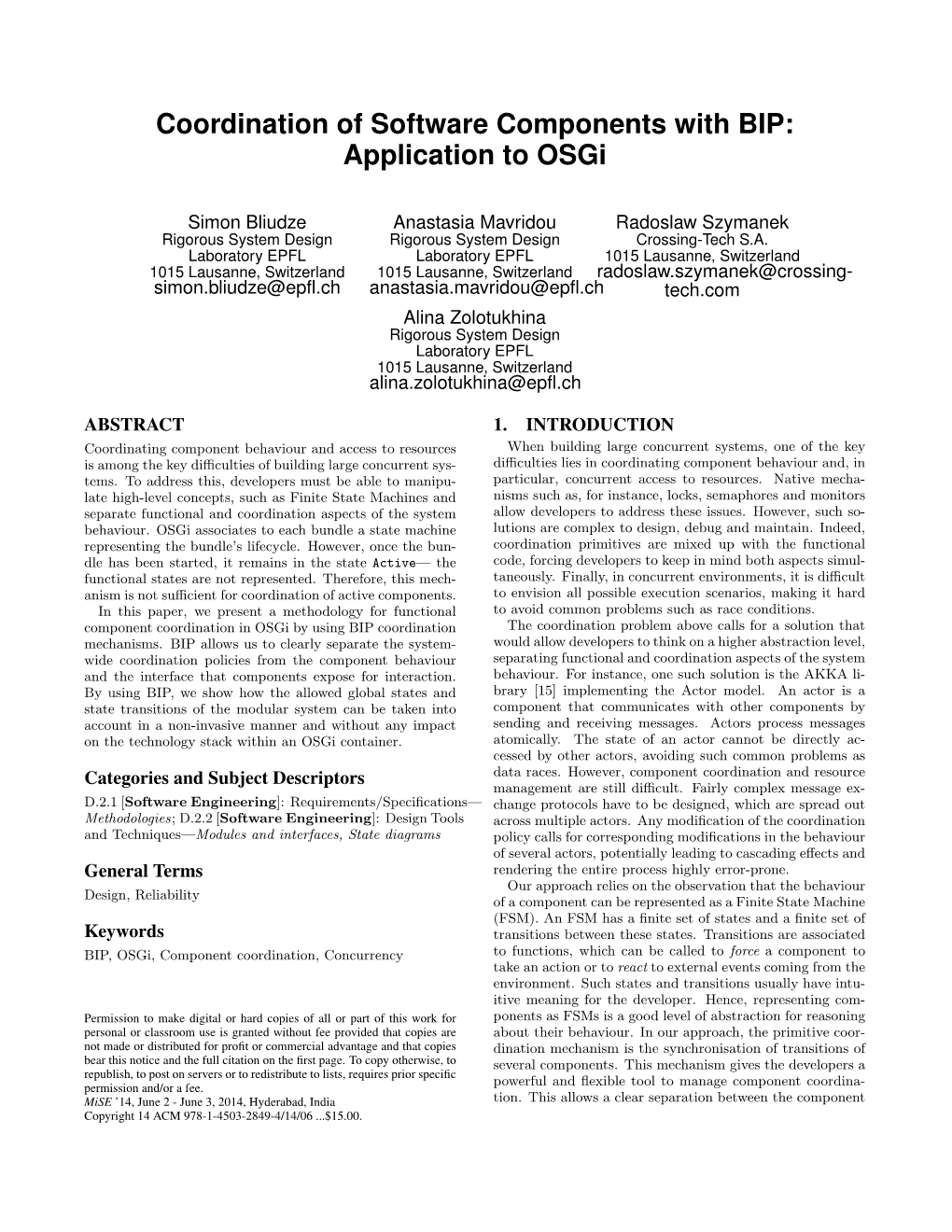 Coordination of Software Components with BIP: Application to Osgi