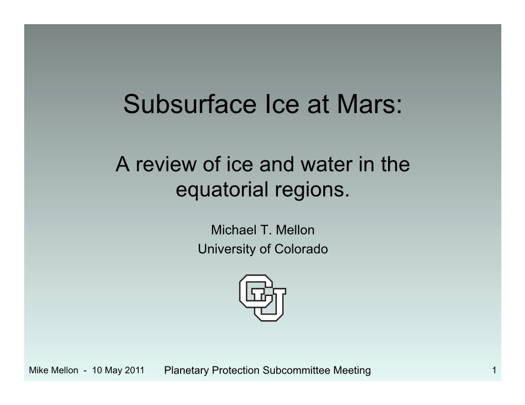 Subsurface Ice at Mars
