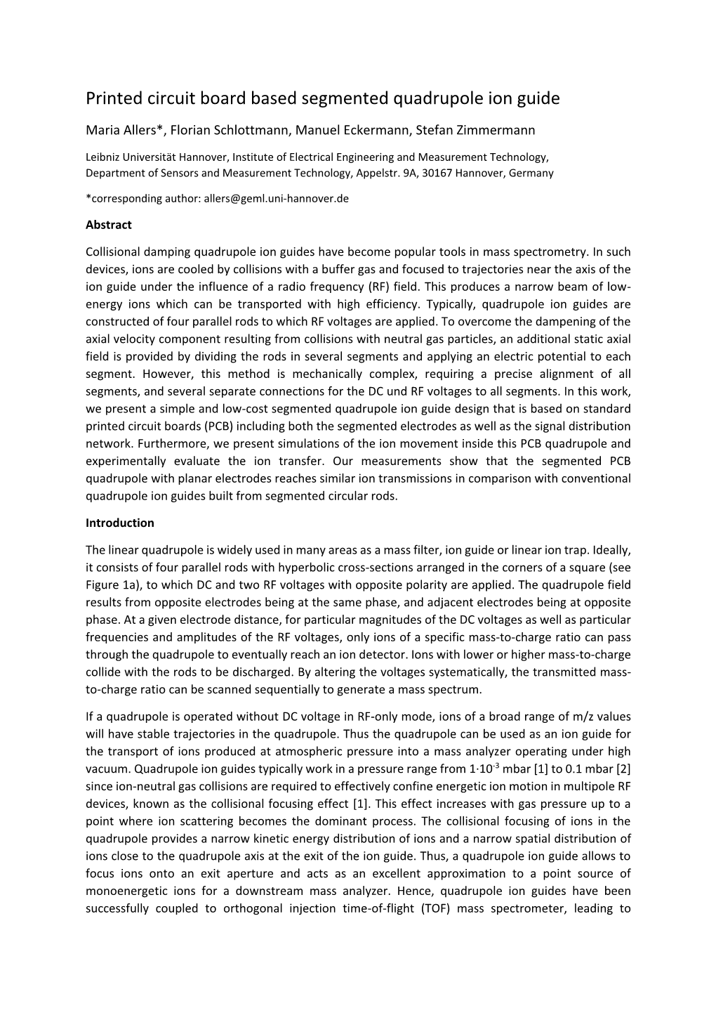 Printed Circuit Board Based Segmented Quadrupole Ion Guide