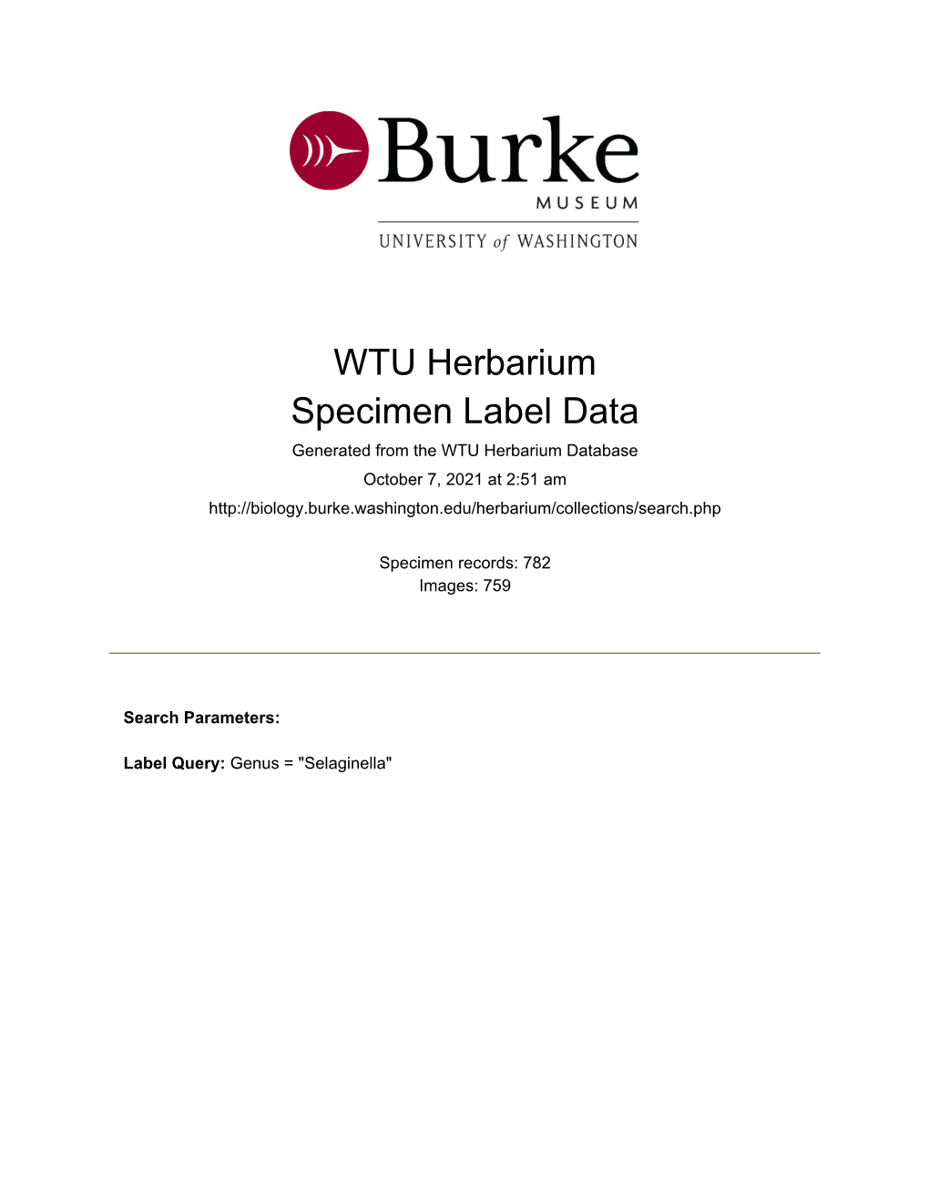 WTU Herbarium Specimen Label Data