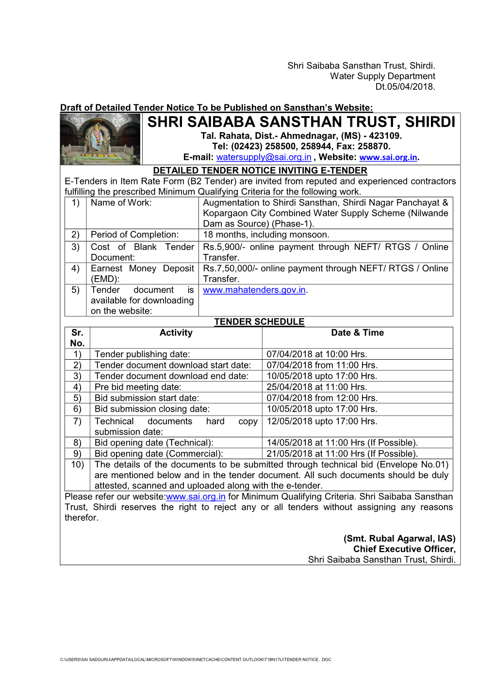 Shri Saibaba Sansthan Trust, Shirdi