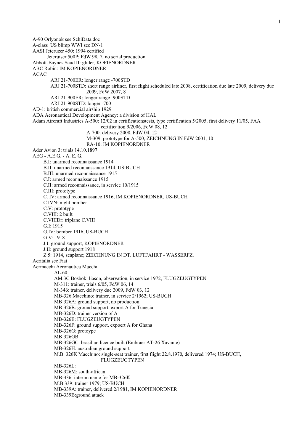 Aircraft/Airship Data