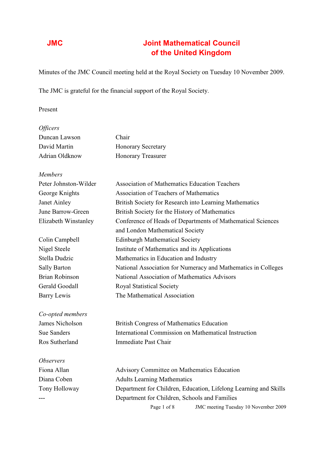 JMC Joint Mathematical Council of the United Kingdom