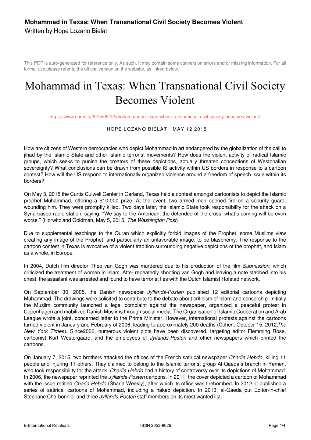 When Transnational Civil Society Becomes Violent Written by Hope Lozano Bielat