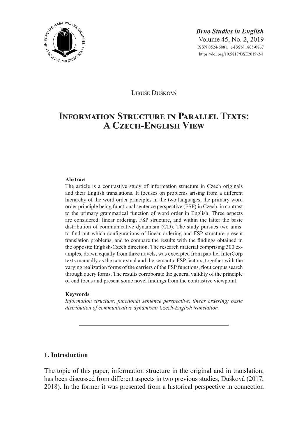 Information Structure in Parallel Texts: a Czech-English View