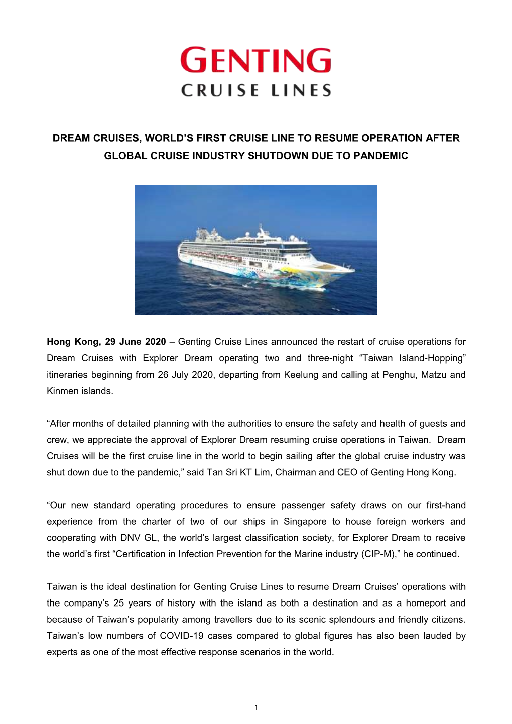 Dream Cruises Welcomes Its First
