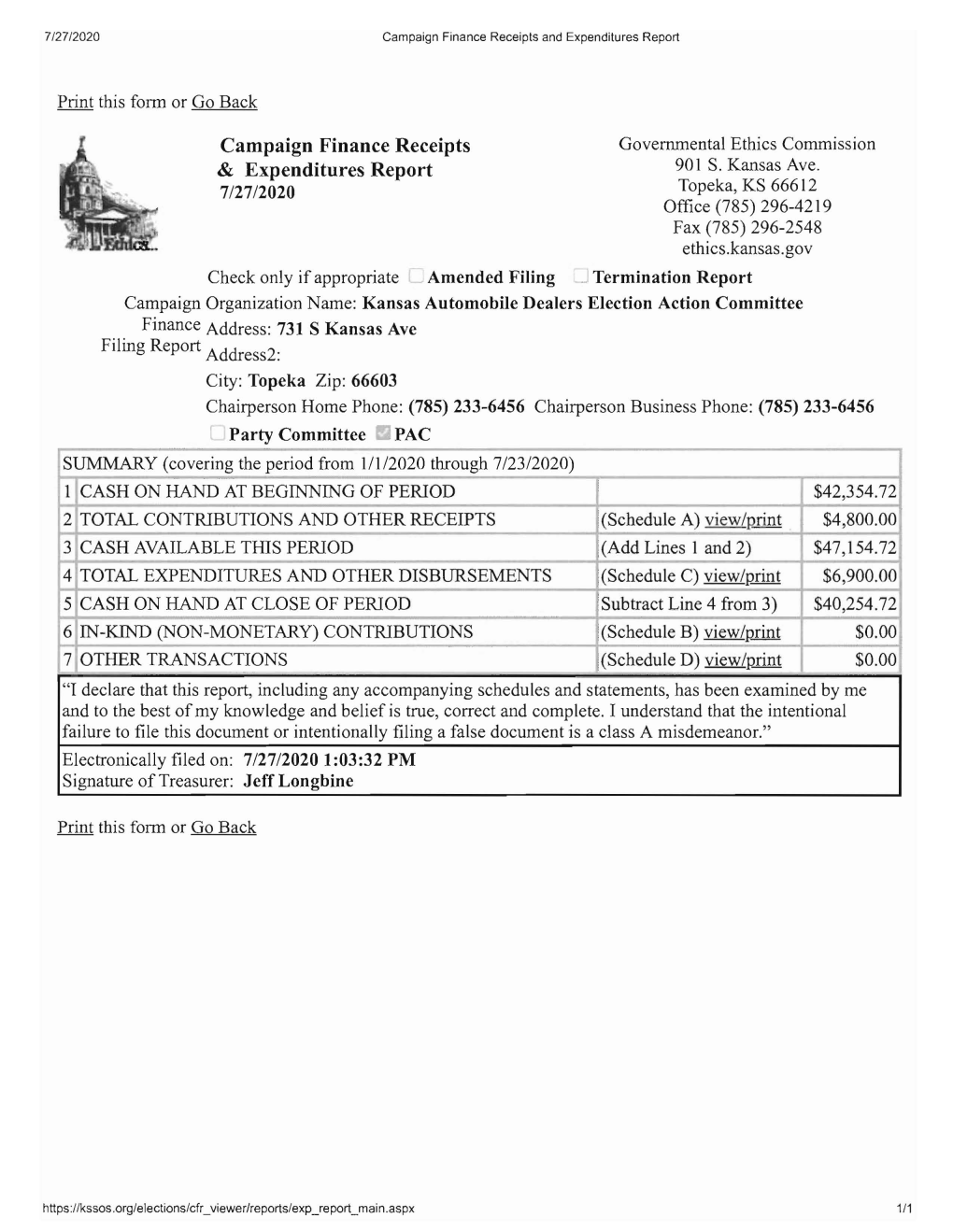 Campaign Finance Receipts & Expenditures Report