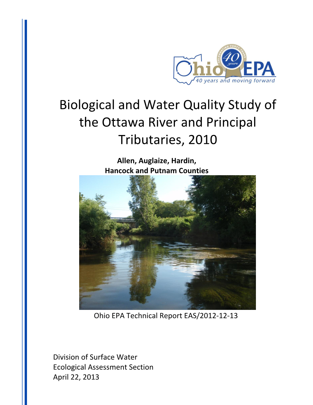 Biological and Water Quality Study of the Ottawa River and Principal