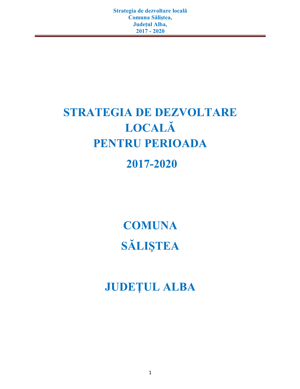 Strategia De Dezvoltare Locală Pentru Perioada 2017-2020 Comuna