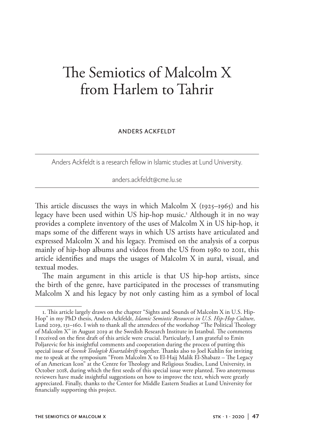 The Semiotics of Malcolm X from Harlem to Tahrir