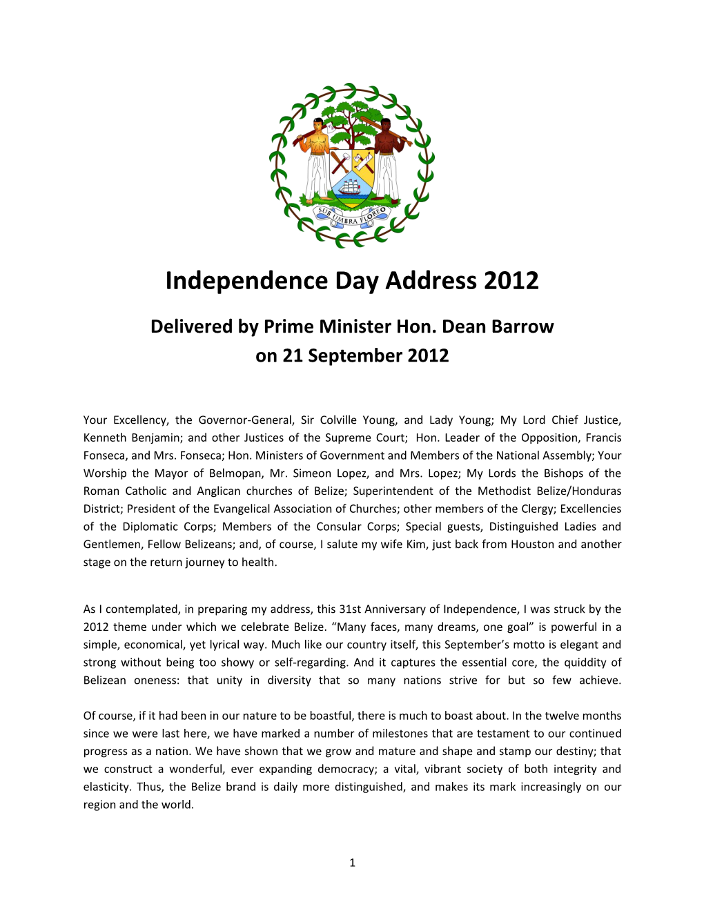 Independence Day Address 2012