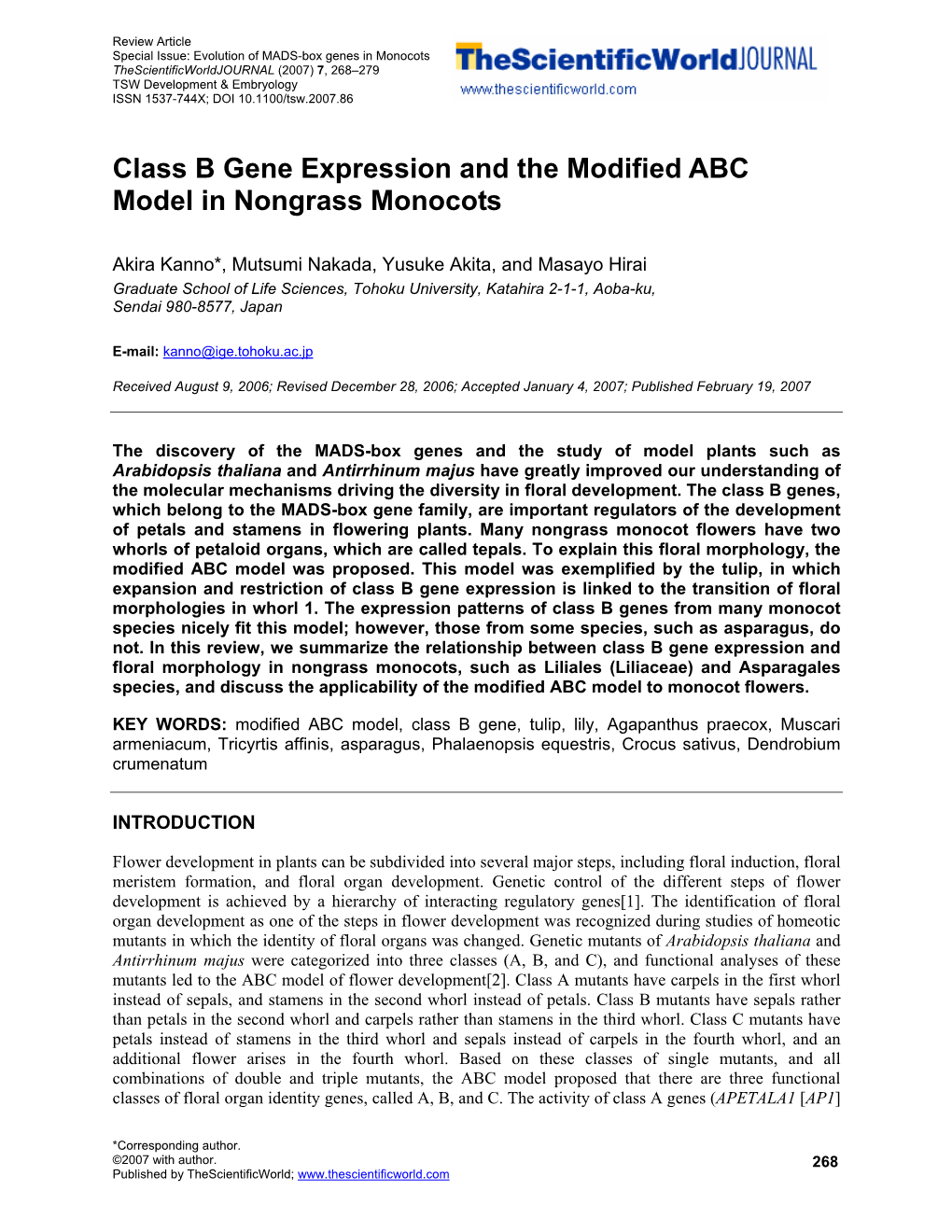 Class B Gene Expression and the Modified ABC Model in Nongrass Monocots