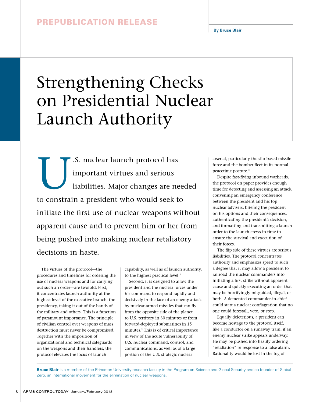 Strengthening Checks on Presidential Nuclear Launch Authority