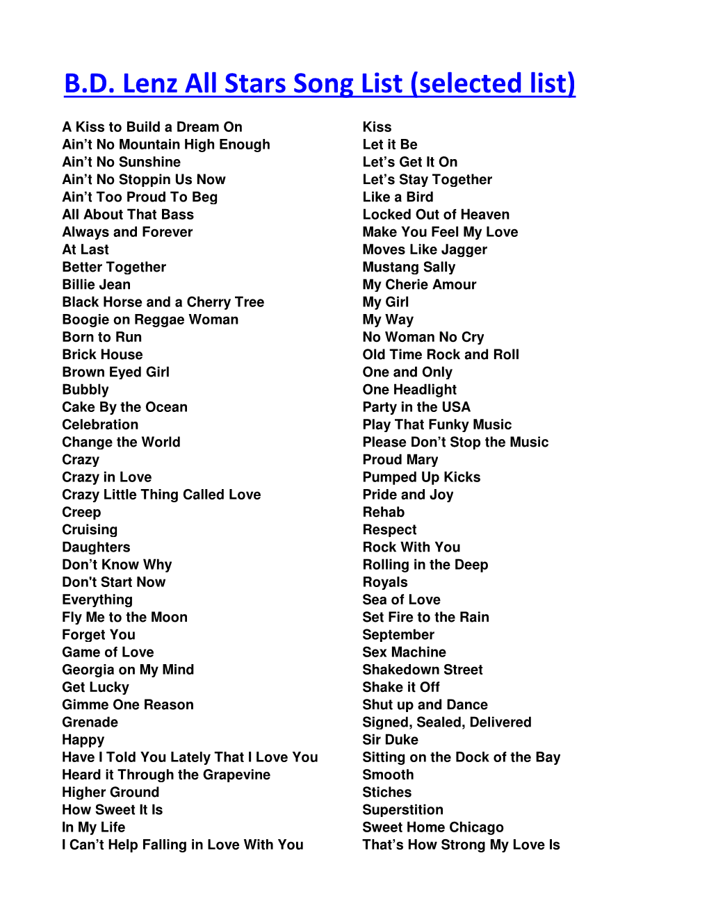 Bdlenzallstars Song List.Xlsx