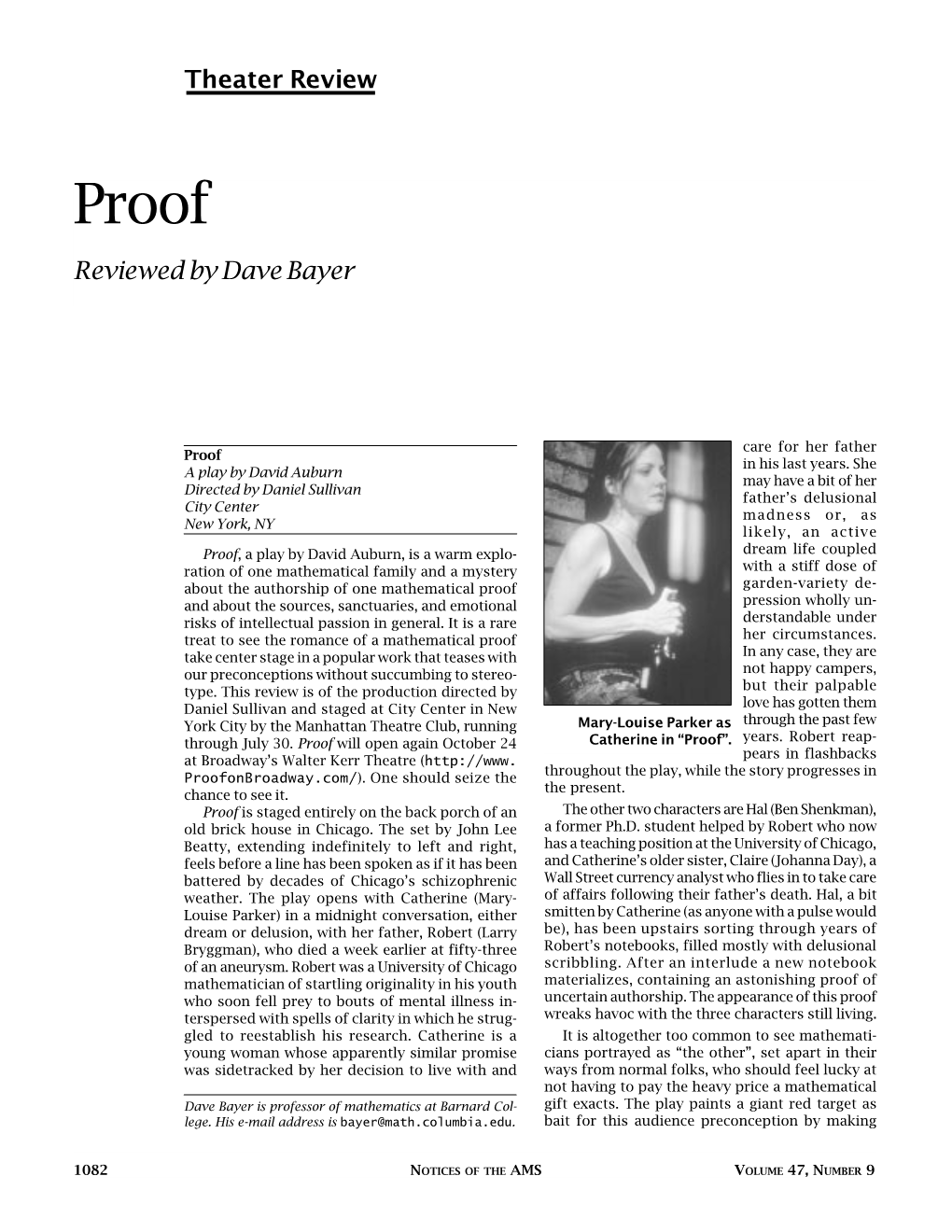 Theater Review: Proof, Volume 47, Number 9