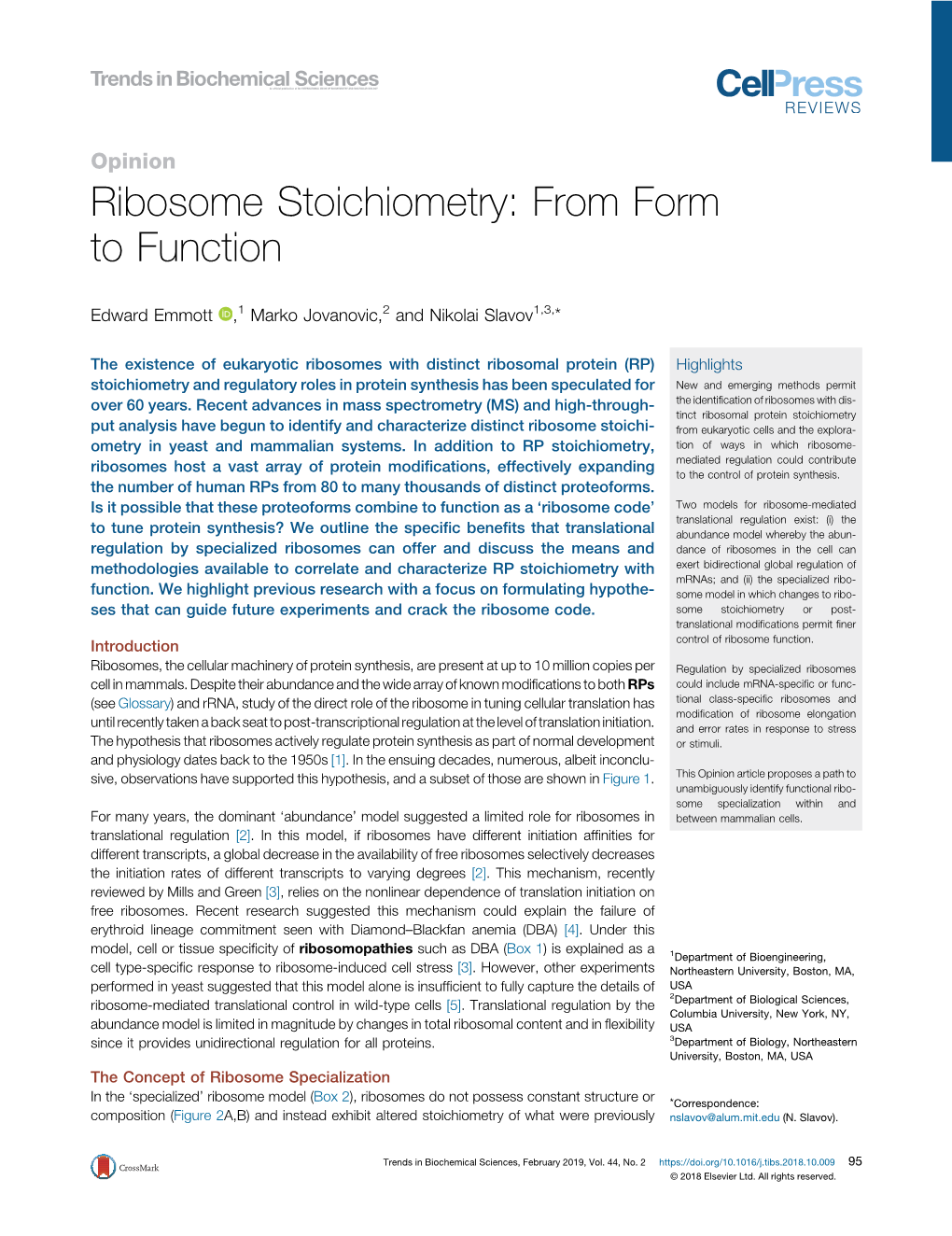 Ribosome Stoichiometry: from Form to Function