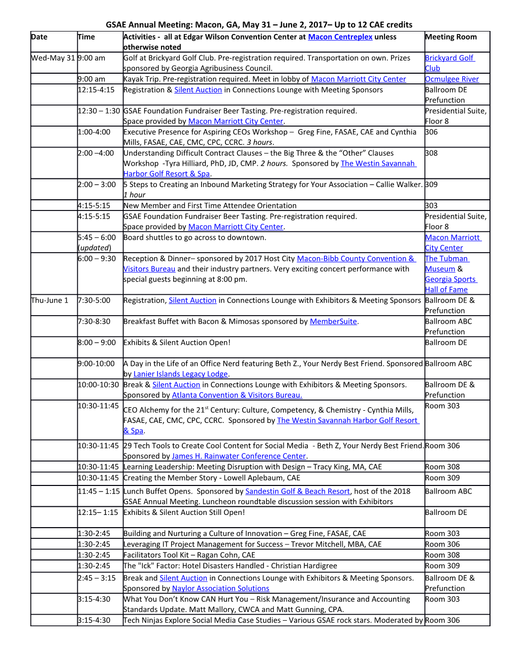 GSAE Annual Meeting: Macon, GA, May 31 June 2, 2017 up to 12 CAE Credits