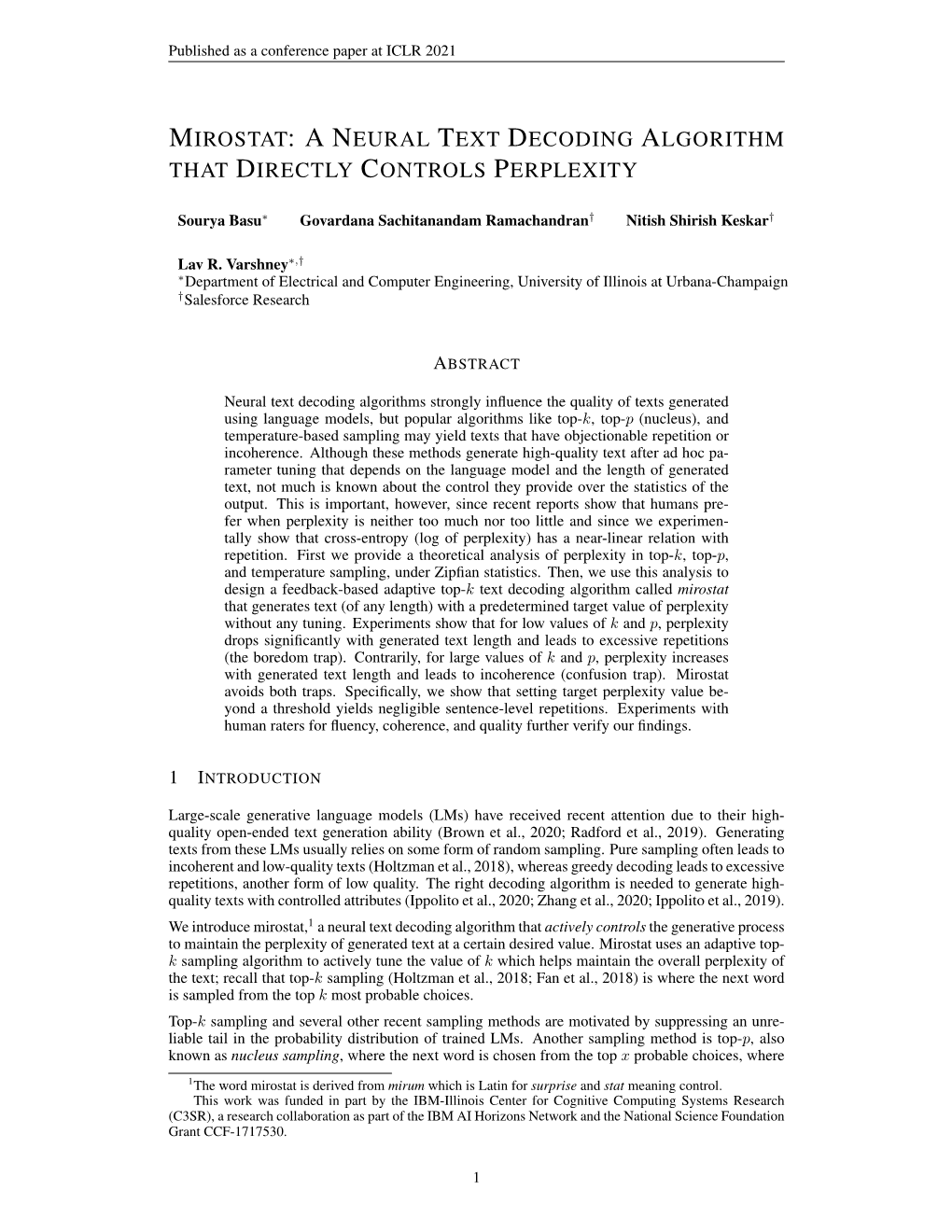 Mirostat:Aneural Text Decoding Algorithm That Directly Controls Perplexity