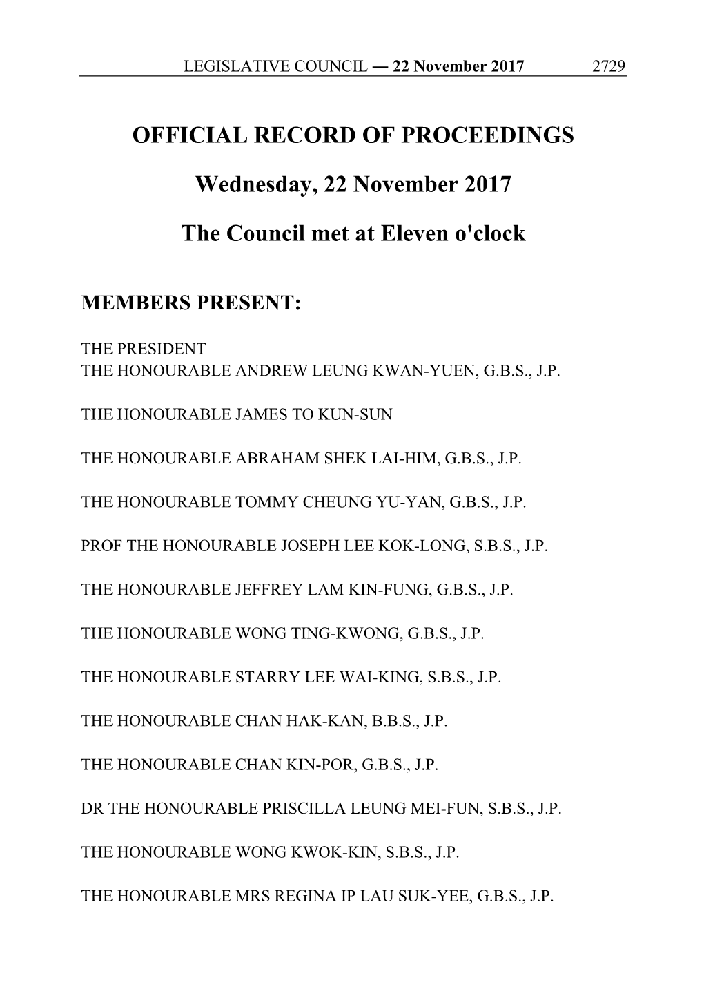 OFFICIAL RECORD of PROCEEDINGS Wednesday, 22
