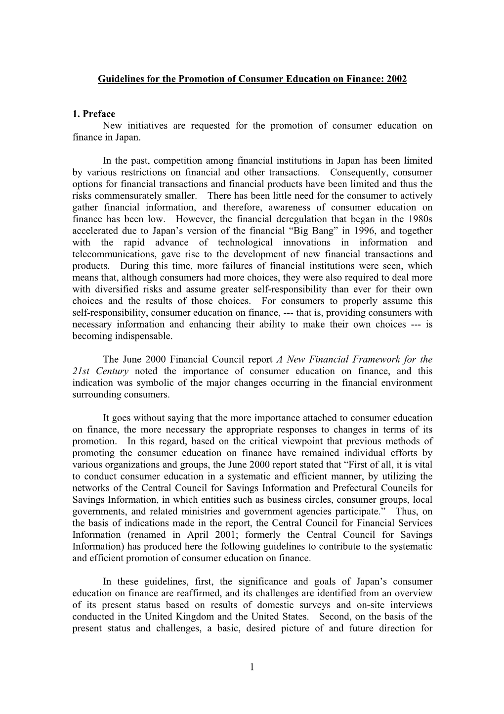 Guidelines for the Promotion of Consumer Education on Finance: 2002