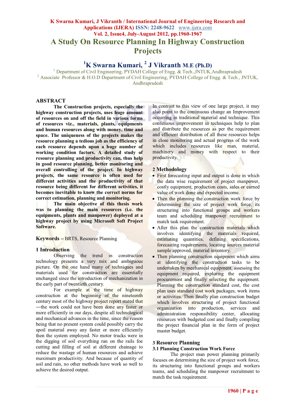 A Study on Resource Planning in Highway Construction Projects