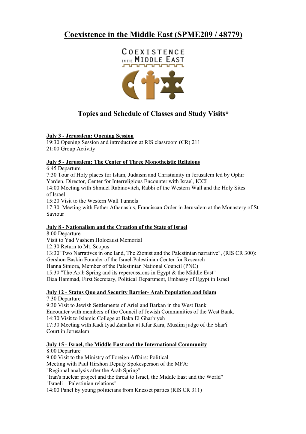 Schedule Coexistence in the Middle East SPME209