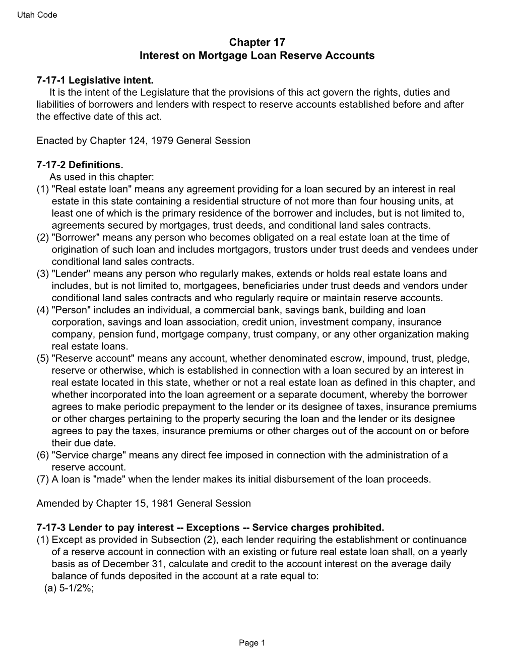 Chapter 17 Interest on Mortgage Loan Reserve Accounts