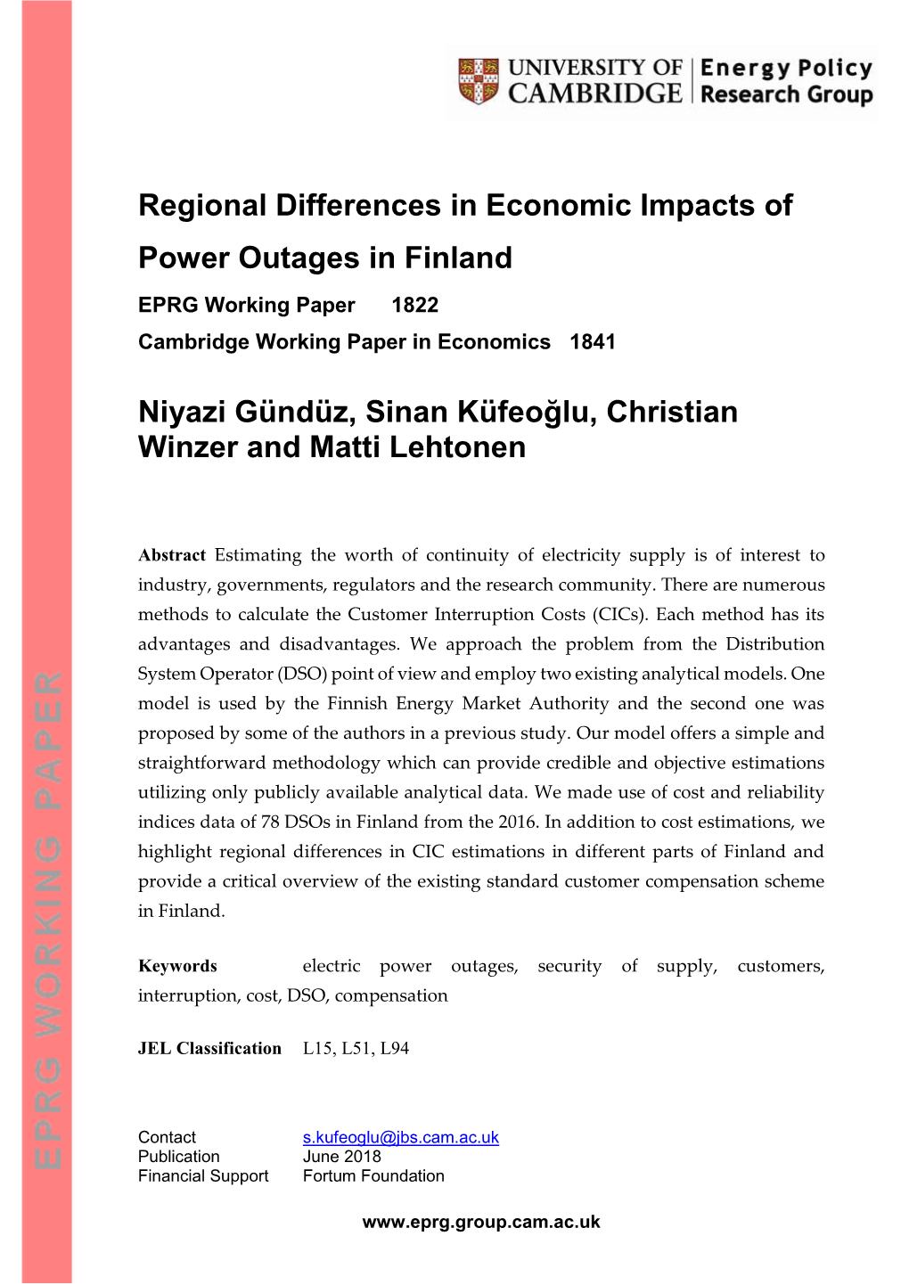 Regional Differences in Economic Impacts of Power Outages in Finland