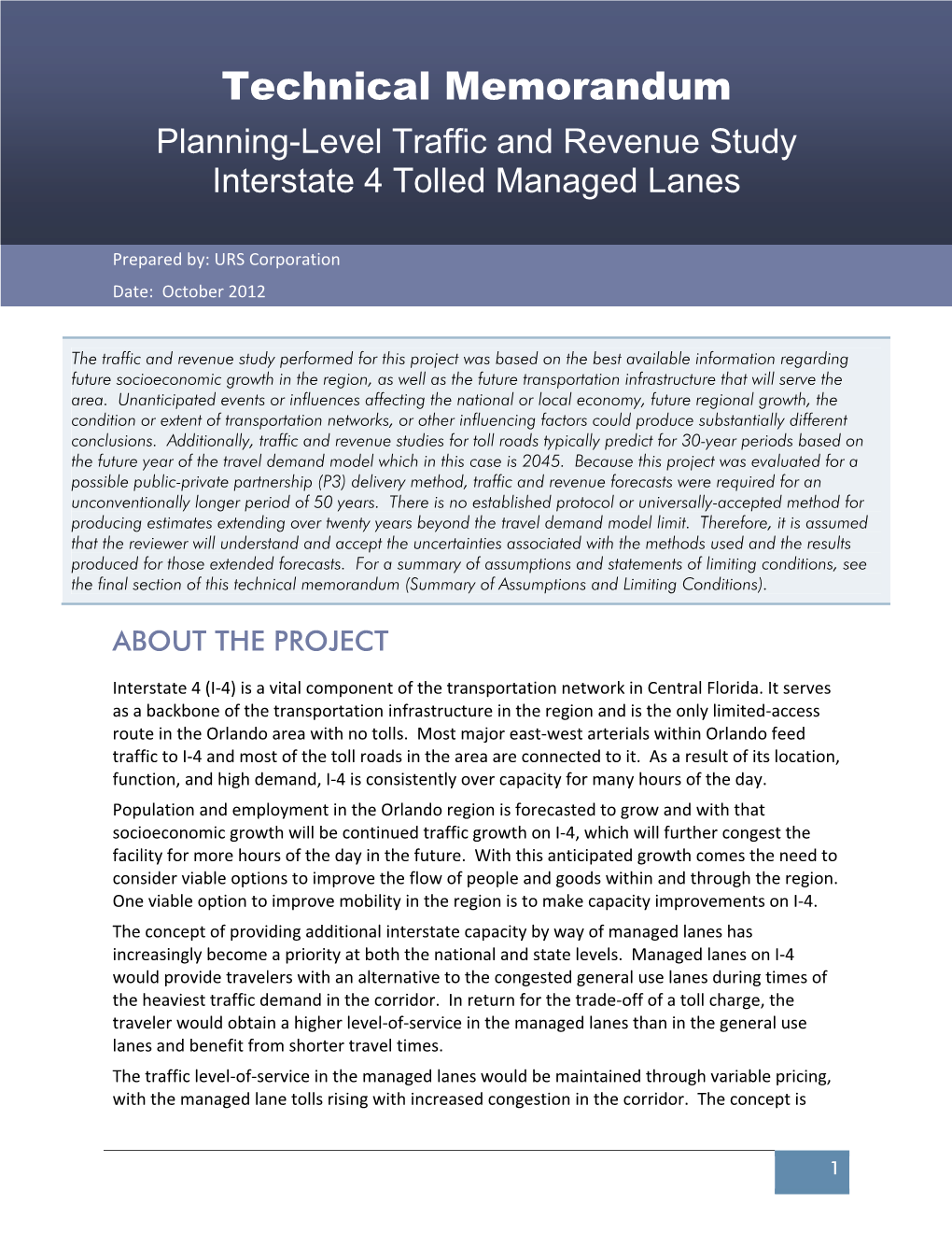 Planning-Level Traffic and Revenue Study Interstate 4 Tolled Managed Lanes