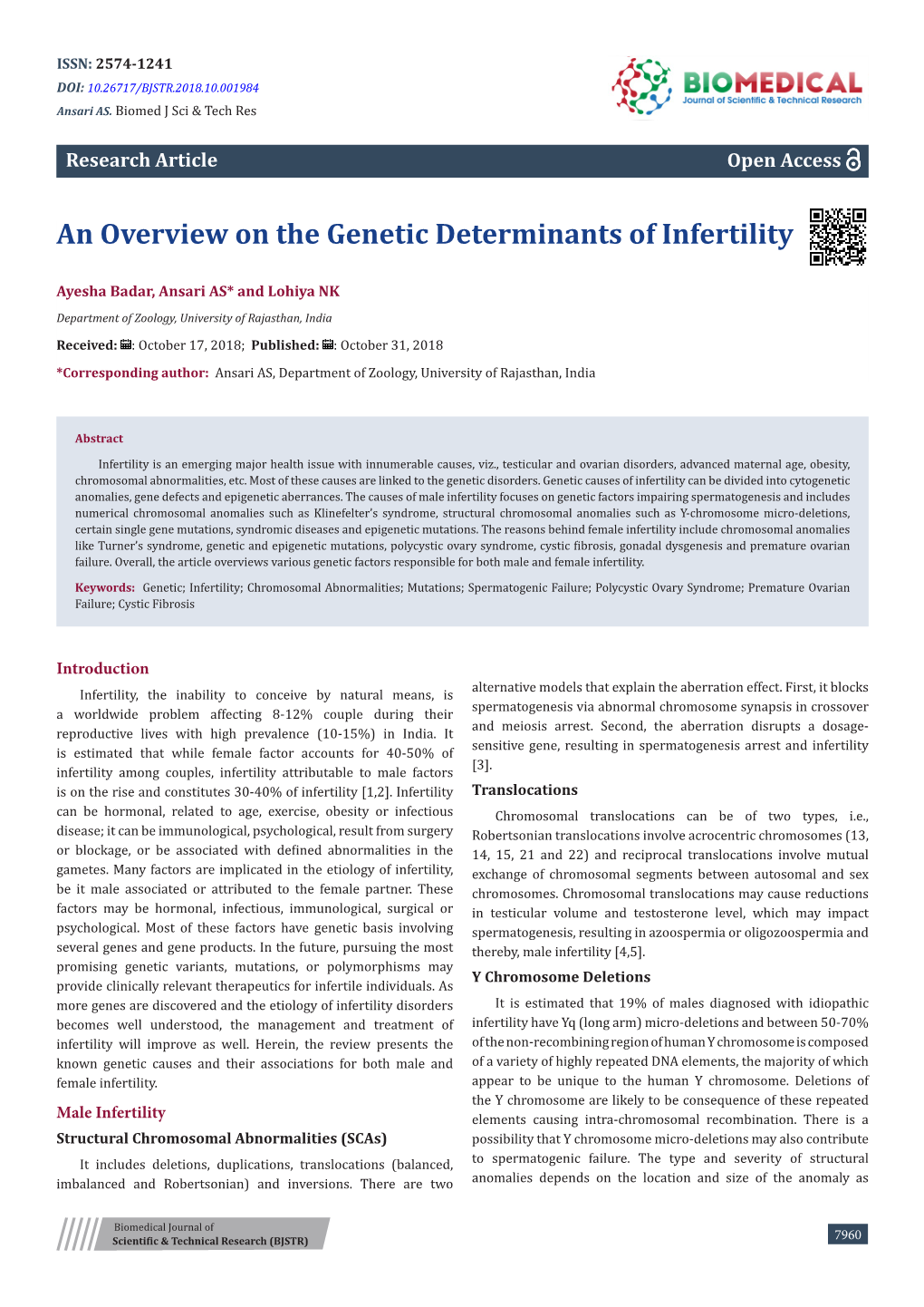 An Overview on the Genetic Determinants of Infertility