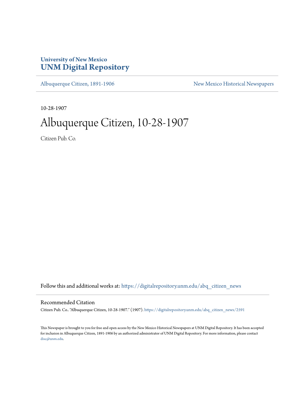 Albuquerque Citizen, 10-28-1907 Citizen Pub