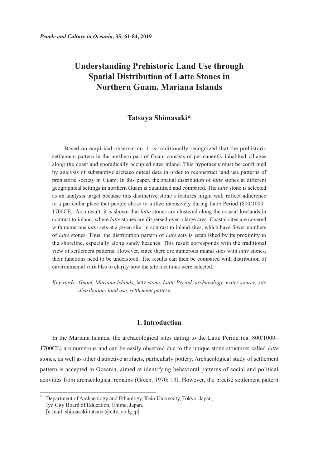 Understanding Prehistoric Land Use Through Spatial Distribution of Latte Stones in Northern Guam, Mariana Islands