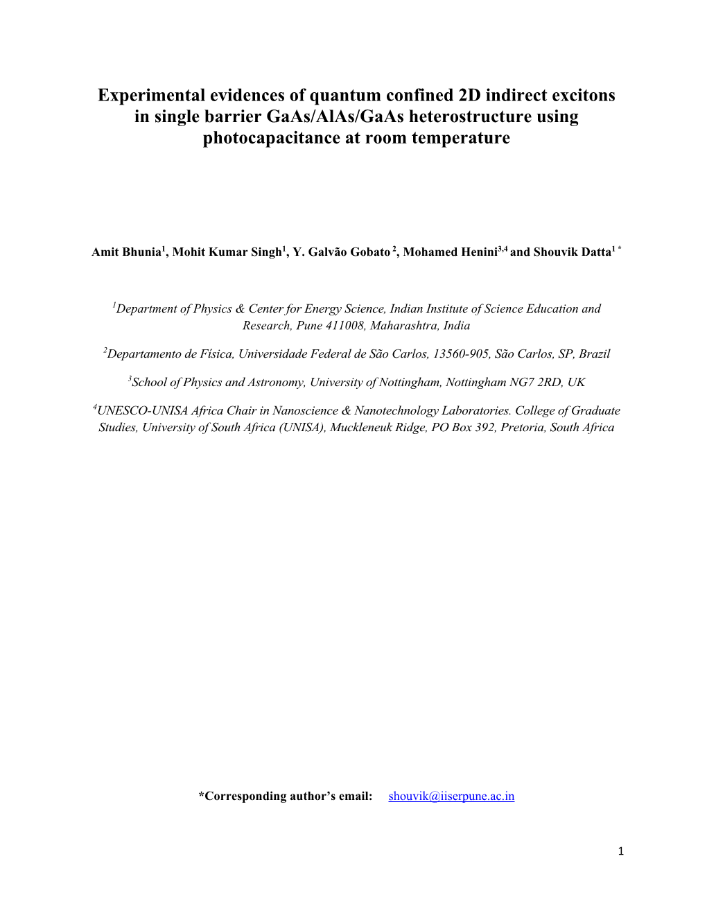 Experimental Evidences of Quantum Confined 2D Indirect Excitons in Single Barrier Gaas/Alas/Gaas Heterostructure Using Photocapacitance at Room Temperature