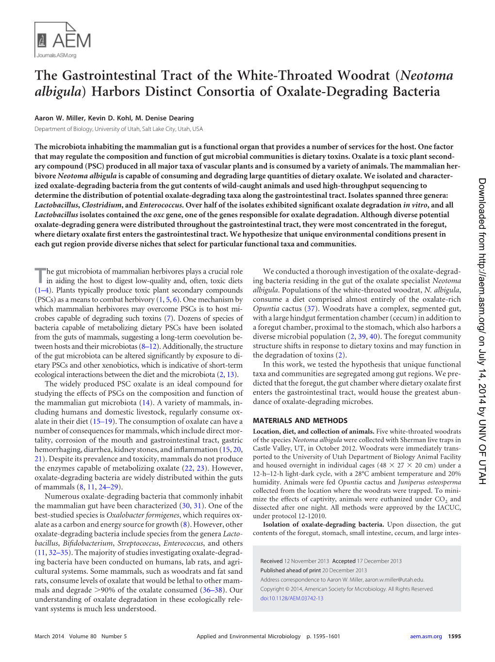 (Neotoma Albigula) Harbors Distinct Consortia of Oxalate-Degrading Bacteria