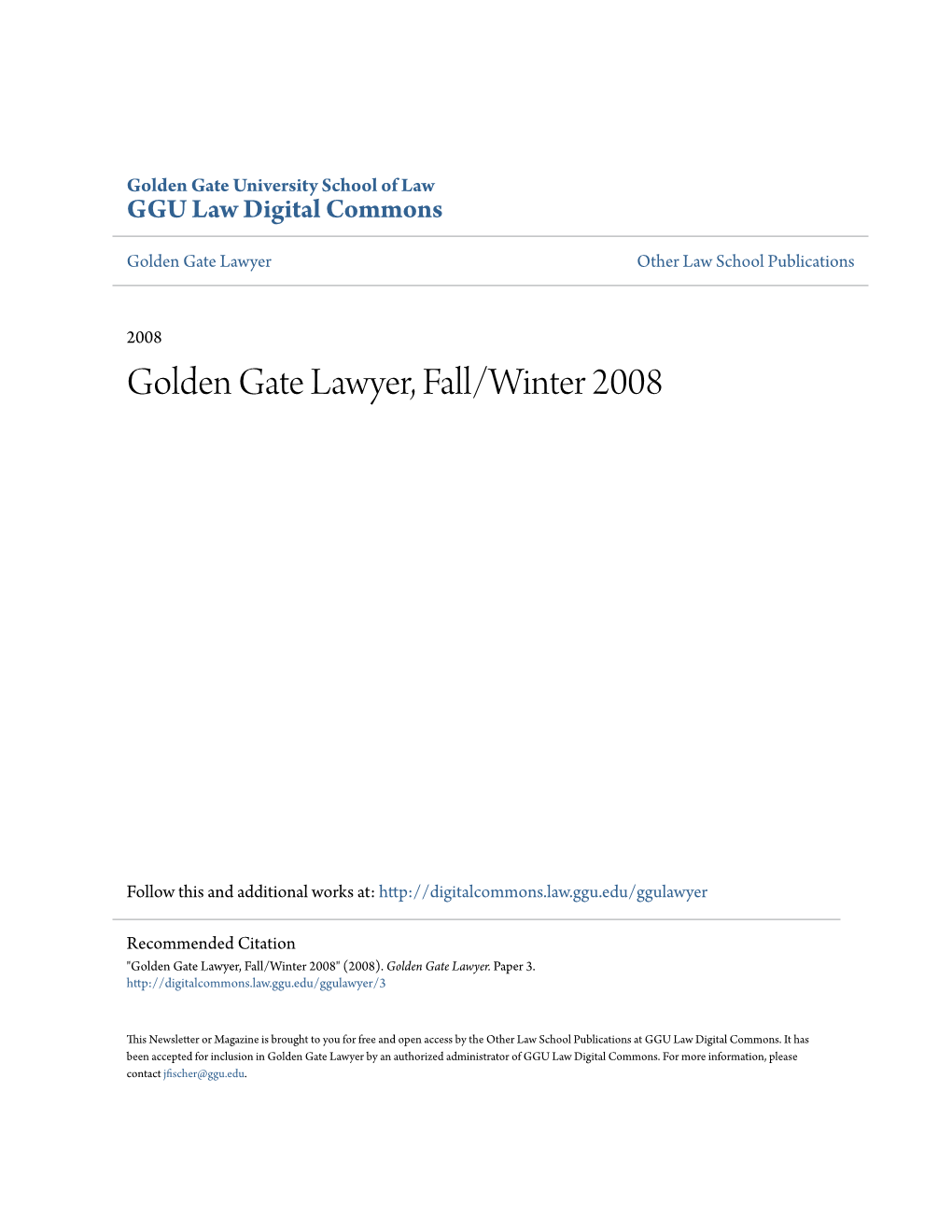 Golden Gate Lawyer, Fall/Winter 2008