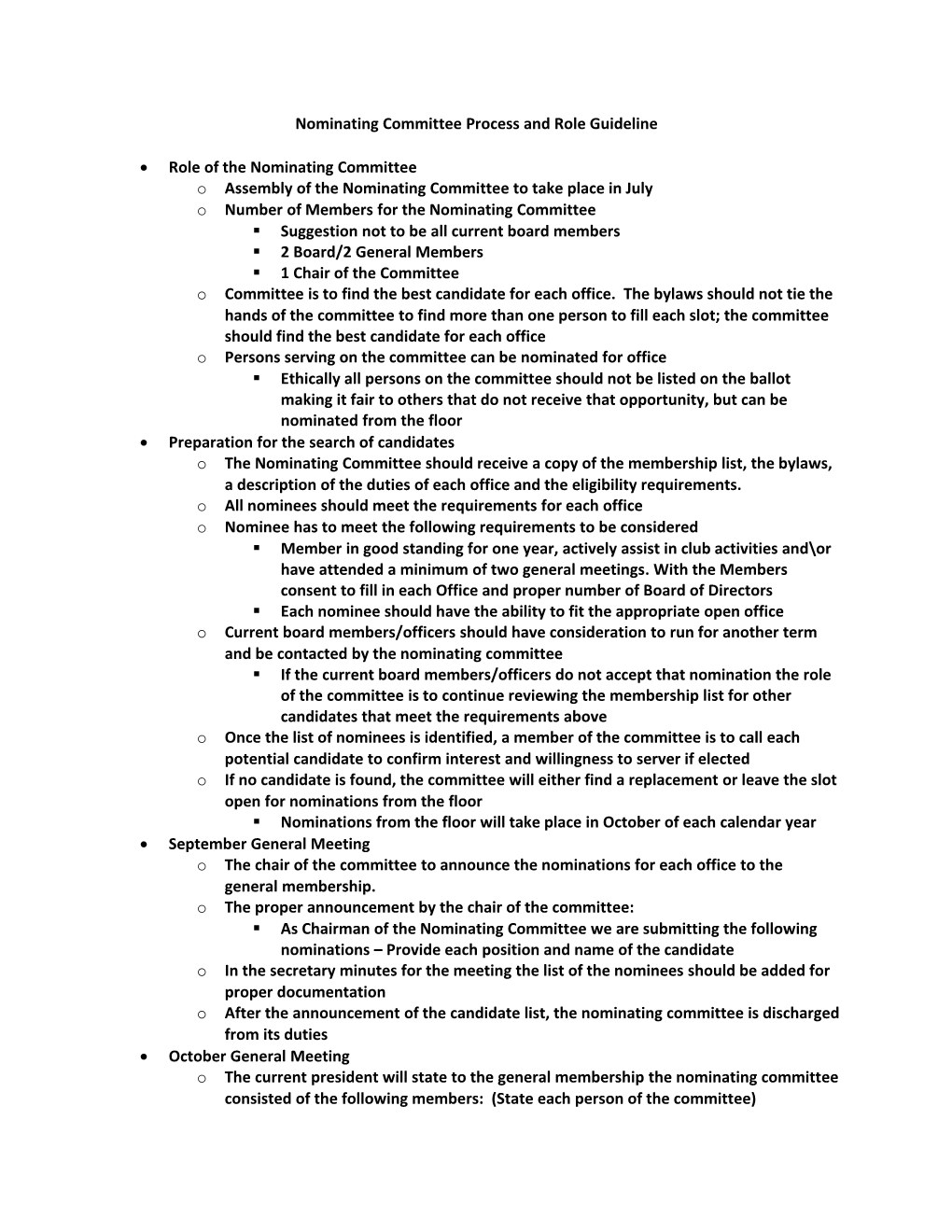 Nominating Committee Process and Role Guideline