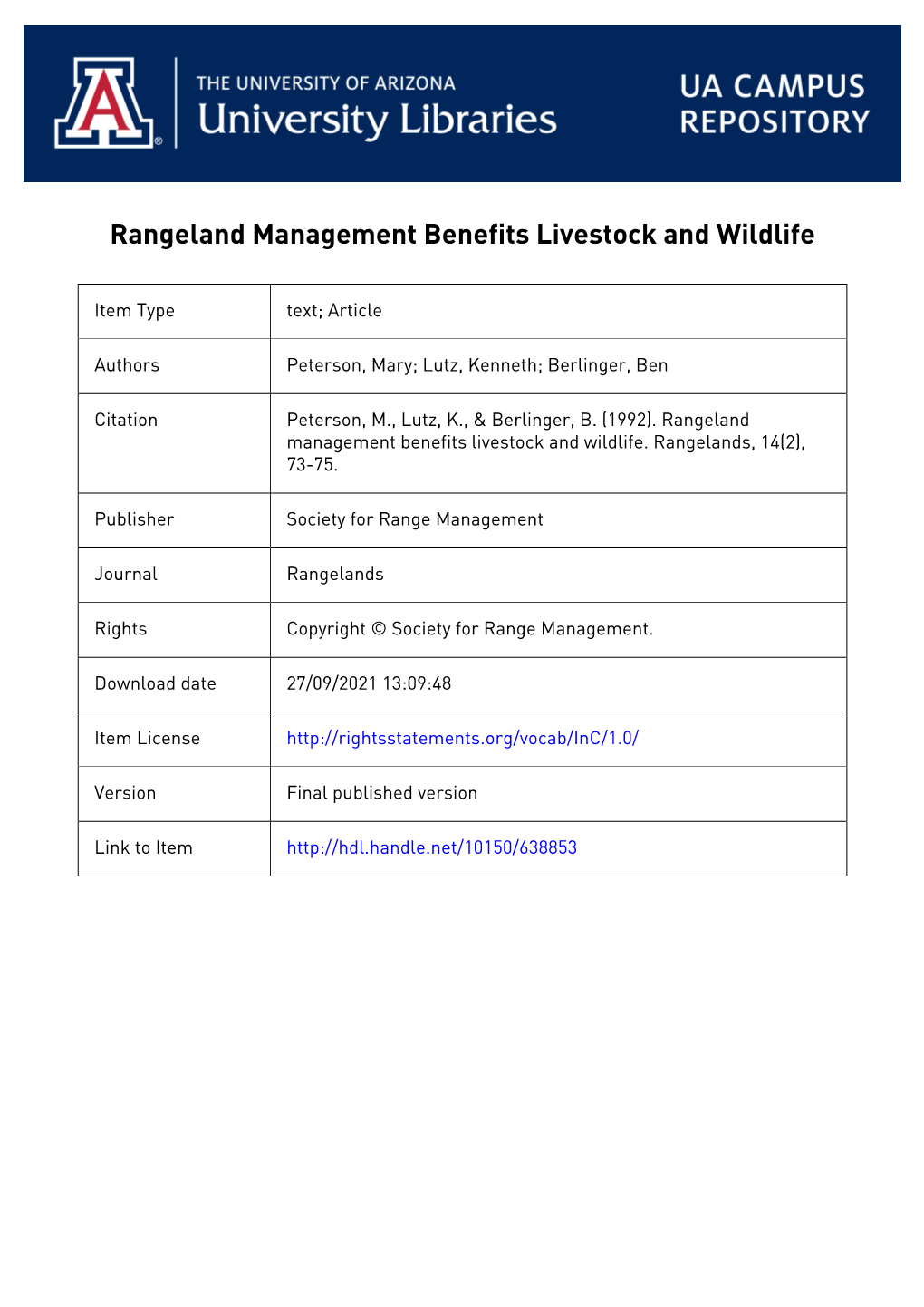 Rangeland Management Benefits Livestock and Wildlife