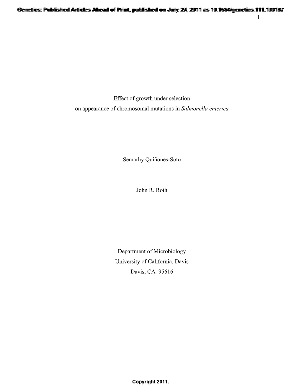 1 Effect of Growth Under Selection on Appearance of Chromosomal