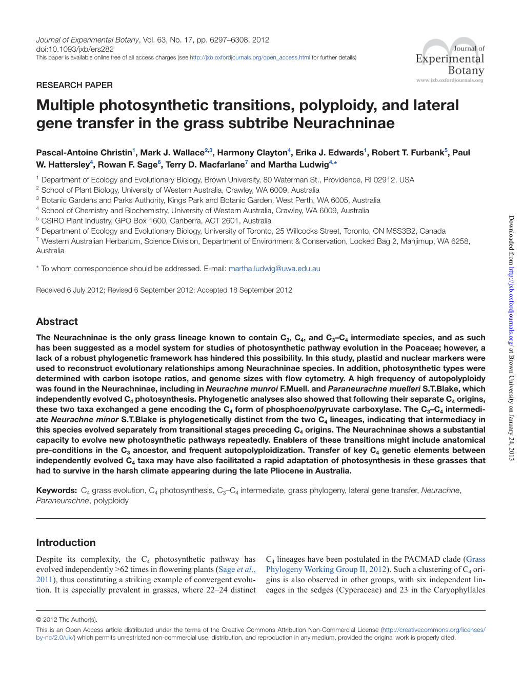 Multiple Photosynthetic Transitions, Polyploidy, and Lateral Gene Transfer in the Grass Subtribe Neurachninae