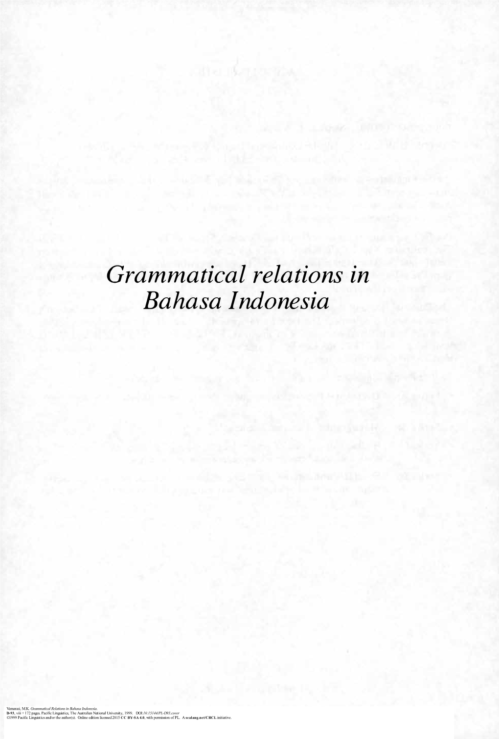 Grammatical Relations in Bahasa Indonesia