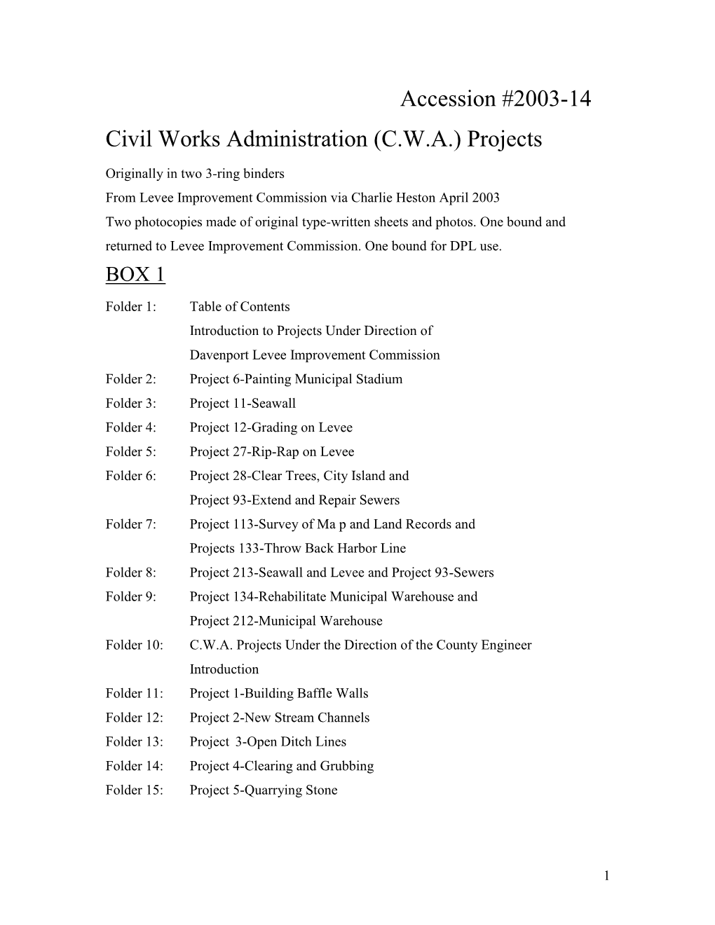 Civil Works Administration (C.W.A.) Projects