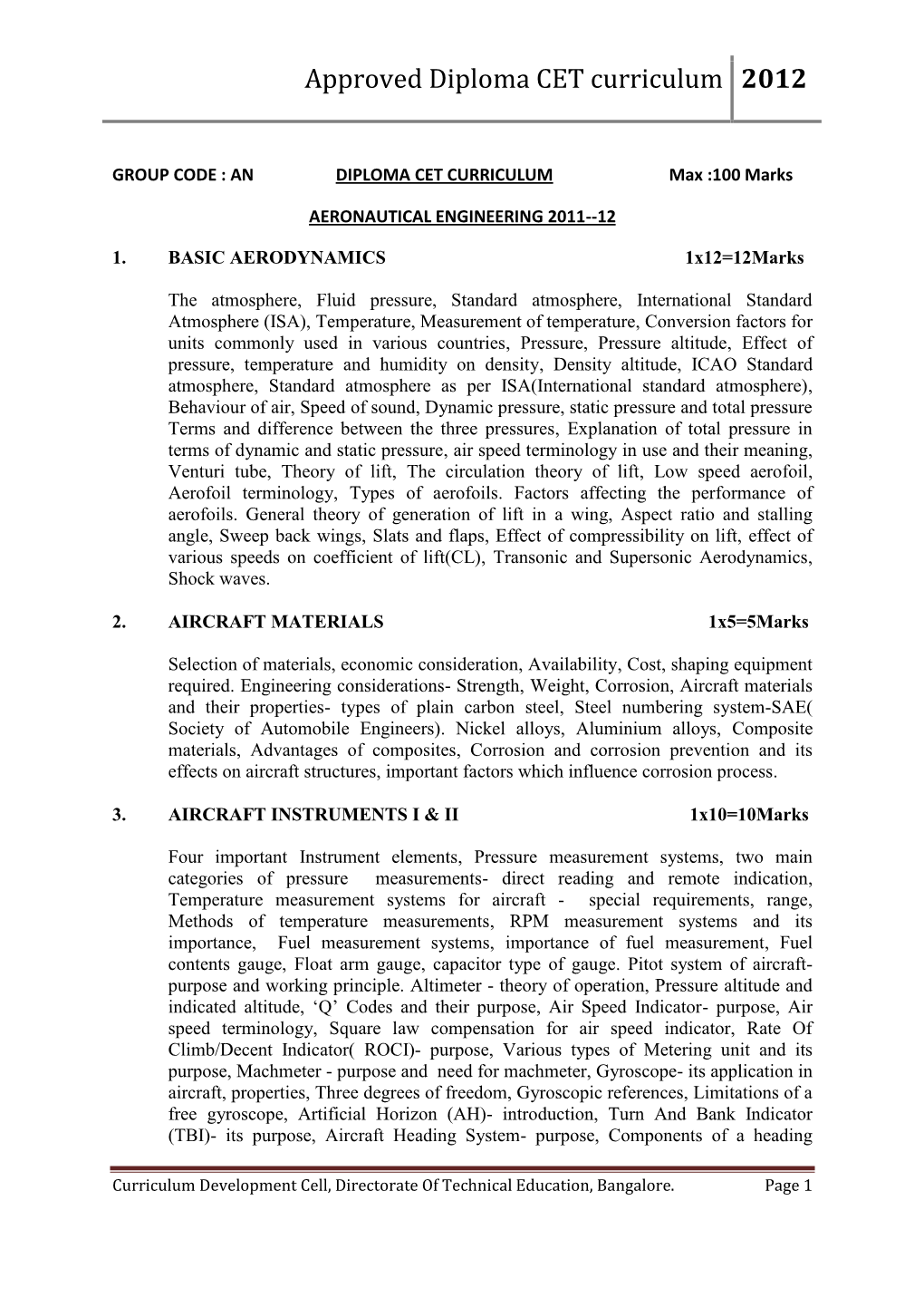 Approved Diploma CET Curriculum 2012