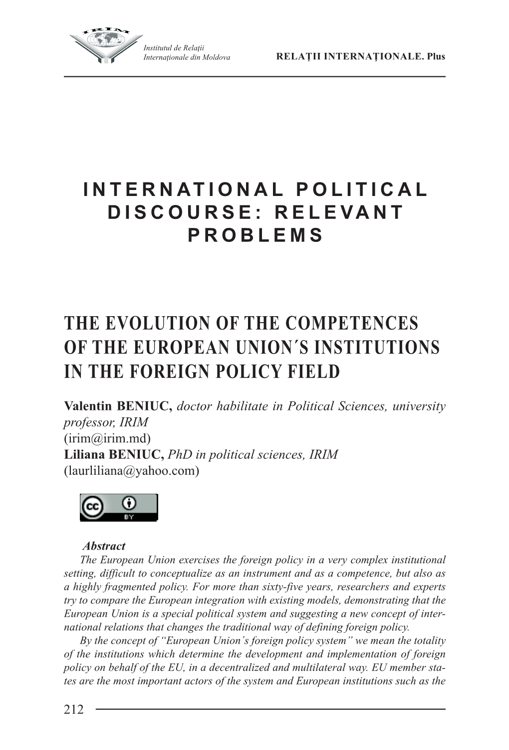 The Evolution of the Competences of the European Union´S Institutions in the Foreign Policy Field