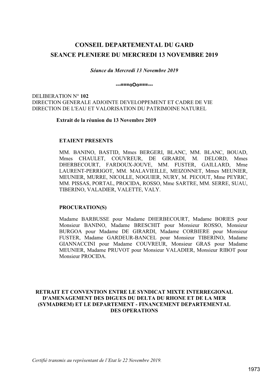 Conseil Departemental Du Gard Seance Pleniere Du Mercredi 13 Novembre 2019