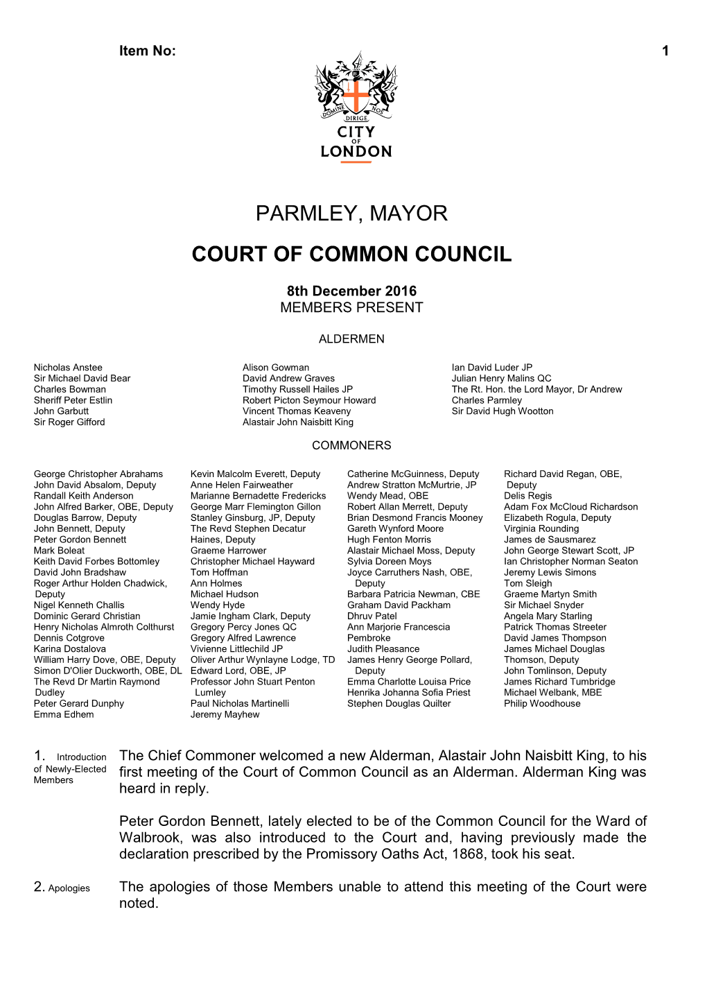 Parmley, Mayor Court of Common Council
